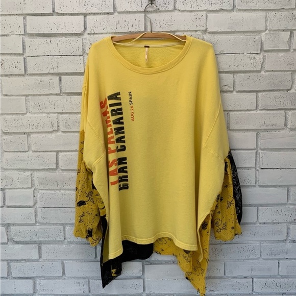 Free People Sunkissed Pullover Graphic Las Palmas Yellow Floral Oversized XS/S - Picture 8 of 10